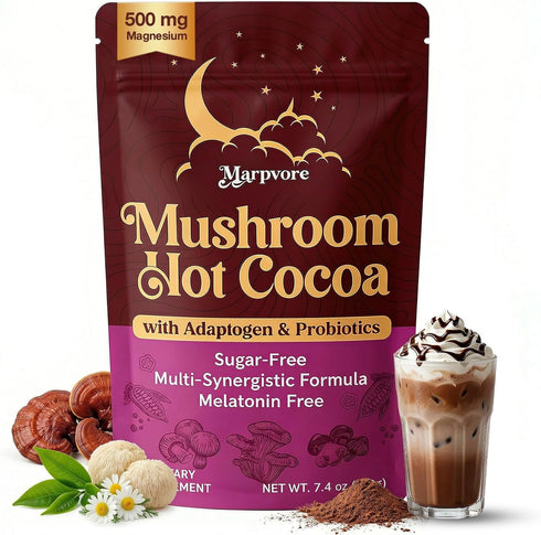 Marpvore Mushroom Powder Hot Cocoa 860g with Magnesium Glycinate, L-Theanine, Ashwagandha