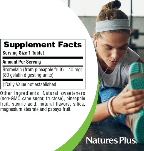 Natures Plus Chewable Bromelain - 40 mg - Natural Proteolytic Enzyme Supplement, 180 Chewable Tablets