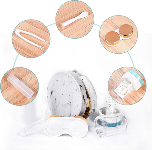 Contact Lens Travel Kit with Cleaner Washer, Portable Box with Mirror Tweezers Remover Tool for Daily Outdoor Use