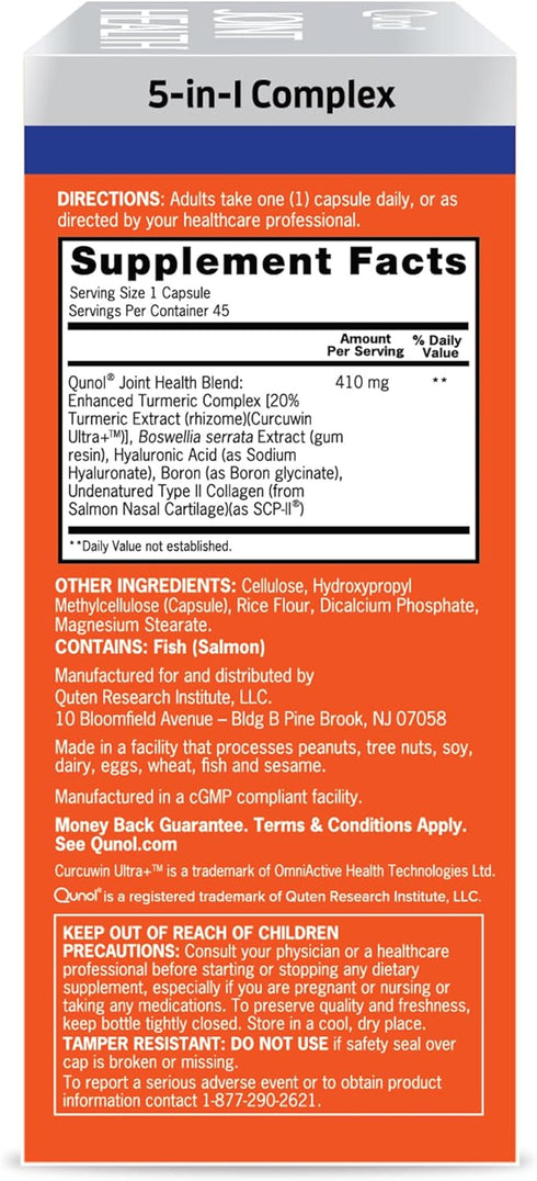 Qunol 5-in-1 Joint Support Supplement, Fast Acting, One Pill Dose, 45 Count
