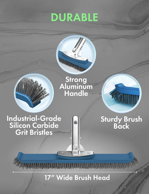 KEMANO Heavy Duty Deck/Pool Scrub Brush - Industrial-Grade Silicon Carbide Bristles & Reinforced Frame for Patio, Wood