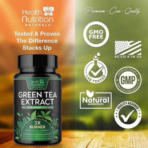Green Tea Extract Pills - 98% Standardized EGCG 1300mg for Energy, Heart & Antioxidant Health - 60 Capsules