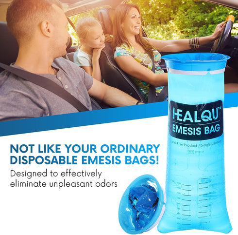 Healqu Hospital Vomit Bags, 12 Pack 1000ml Car Throw Up Bag for Travel & Motion Sickness, Leak Resistant