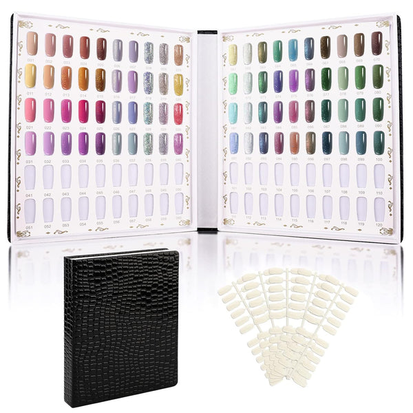 Segbeauty 120 Colors Sample Nails Display, Nail Gel Polish Organizer with 120 False Nail Tips for Nail Art