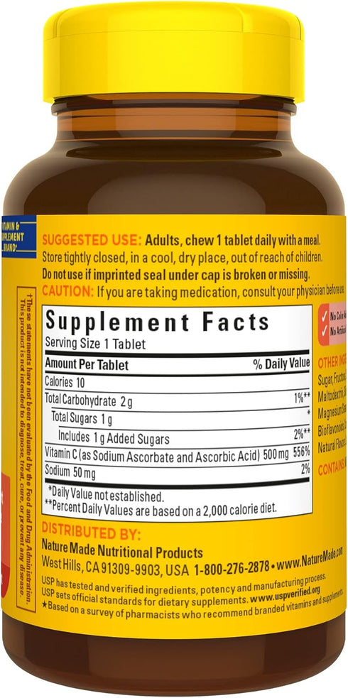 Nature Made Chewable Vitamin C 500 mg, Immune Support Dietary Supplement, 60 Tablets