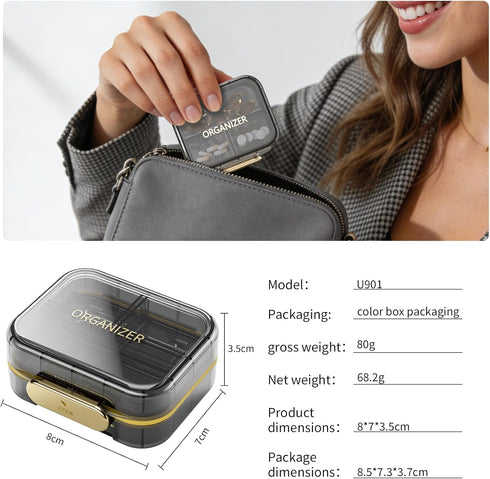 ZKSCool 7 Travel Pill Organizer, Waterproof Weekly Pill Box Day, Portable Container for Purse Pocket, Removable