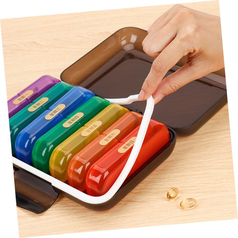 HONITANO 7-Day Weekly Pill Organizer Case, Portable Medicine Box with Colorful Black Shell, Wear-Resistant Daily