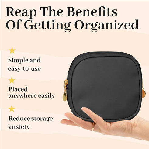Small Makeup Pouch, Double Zipper Cosmetic Bag, Cute Travel Makeup Bag for Purse, Mini Toiletry Bag (Black)