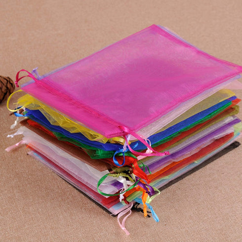 50pc 4x6 inches Gifts Wrap Bags Mixed Color, Organza Sheer Fabric Drawstring Pouches for Baby Shower Favor