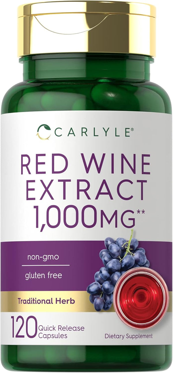 Carlyle Red Wine Extract Capsules | 1000mg | 120 Count | Non-GMO, Gluten Free Supplement