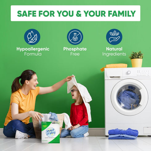 Smart Strips (100 Laundry Detergent Strips Loads) - Hypoallergenic, Eco Friendly, Plastic-Free and Compostable Laundry