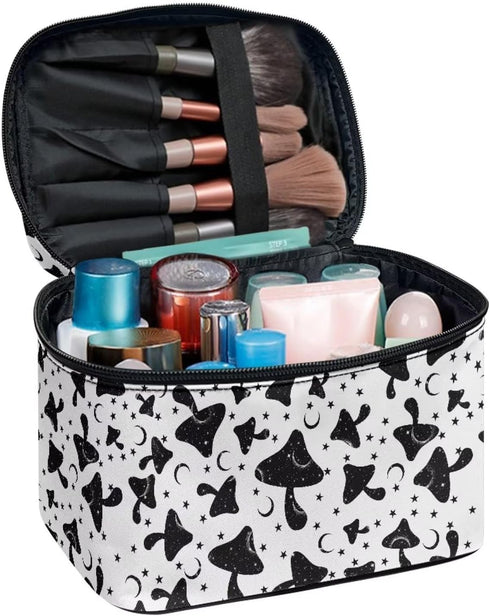 Gothic Mushroom Makeup Bag Large Opening Design Makeup Bag Cosmetic Organizer Storage Case Makeup Organizer Bag for Travel with Makeup Brushes Compartments