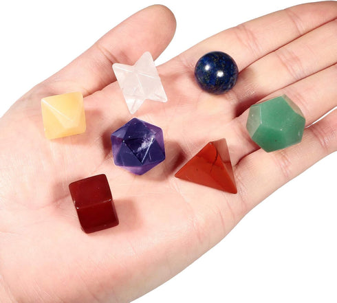 Amogeeli 7 Chakra Crystal Platonic Solids Sacred Geometry Set, Healing Stone Gift Kit with Merbaka Star