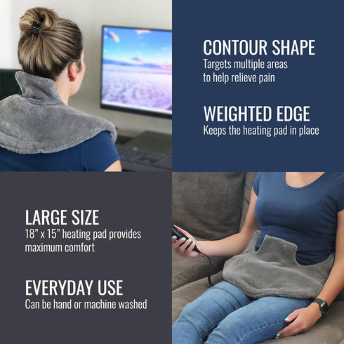 DMI Heating Pad for Headache, Neck, Shoulder & Back Pain Relief, FSA and HSA Eligible, Gray, 18 X 15, Medium