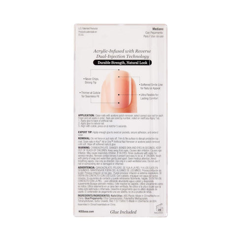KISS Salon Acrylic French Manicure Set ‘Leilani’, Medium Length, Nude Square Press-On Nails