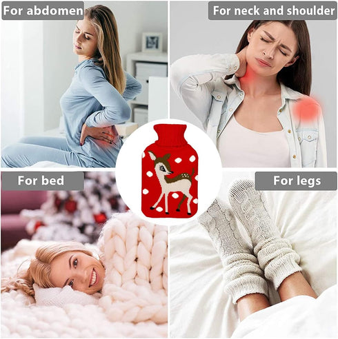 Hot Water Bag 2 Liter Hot Water Bottle, Heat Up and Refreezable Hot Cold Pack with Knit Cover for Pain Relief Therapy