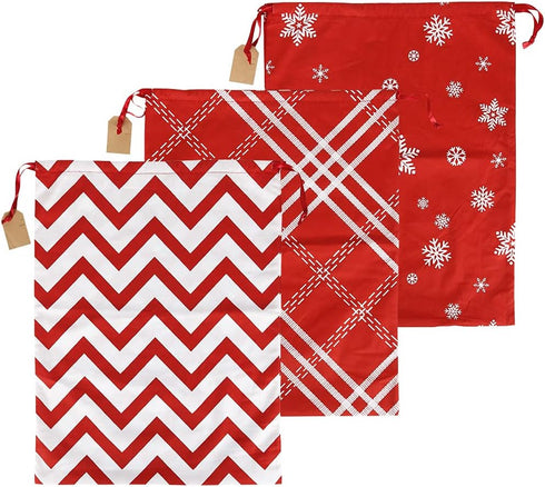 HRX Package 100% Cotton Gift Bags Drawstring, 20x16 inch, 3pcs Christmas Wrapping Sacks for Party Favor