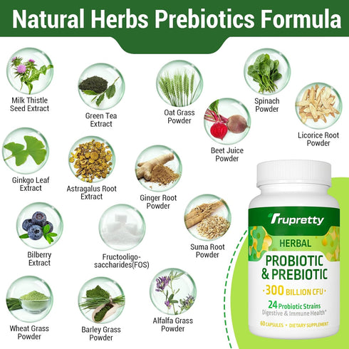 Probiotics for Women and Men - 300 Billion CFU, 24 Strains with 15 Organic Herbs, Vegan, 2 Month Supply for Digestive
