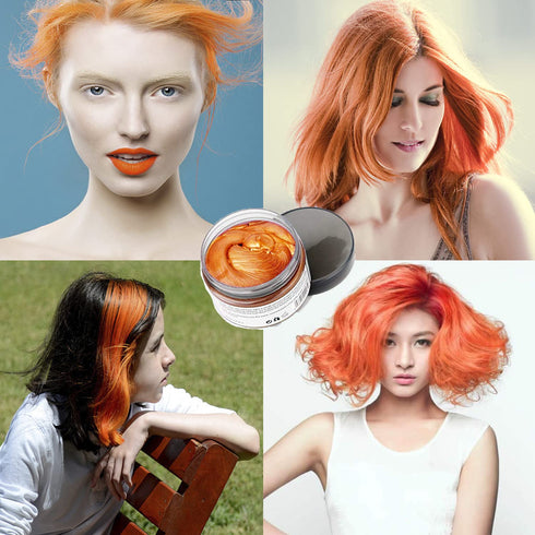 Orange Hair Color Wax, Instant Hairstyle Cream 4.23 oz, Temporary Natural Hair Wax for Party and Daily Use