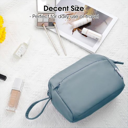 Narwey Large Women Makeup Bag, Wide-open Travel Cosmetic Organizer, Toiletry Bag for Cosmetics, Greyish Blue