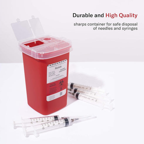 Alcedo Sharps Container for Home Use and Professional 1 Quart (3-Pack) | Biohazard Needle and Syringe Disposal | Small Portable Container for Travel