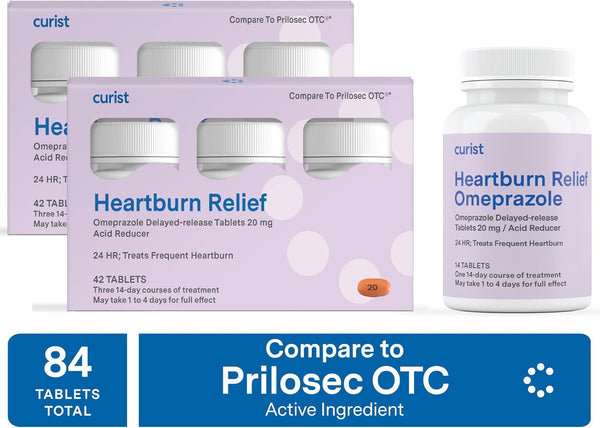 Curist Omeprazole 20mg Tablets Bulk Pack - 84 Count Delayed-Release Tablets for Acid Reflux Relief (2 Pack)