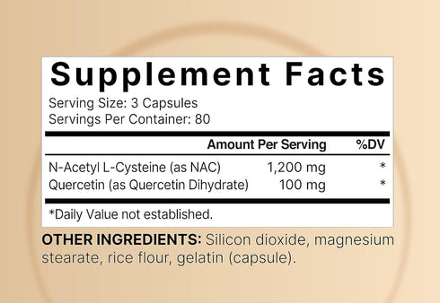 NAC Supplement 1200mg with Quercetin | 240 Capsules, Double Strength - Support for Immune, Liver, & Lung Health