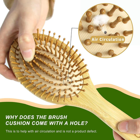 MRD Hair Brush Set, Natural Bamboo Comb Paddle Detangling Hairbrush, Wide-tooth & Tail Comb for All Hair Types