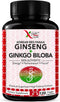 Korean Red Panax Ginseng 1200mg + Ginkgo Biloba, 120 Vegan Capsules - Extra Strength Root Extract Supplement for