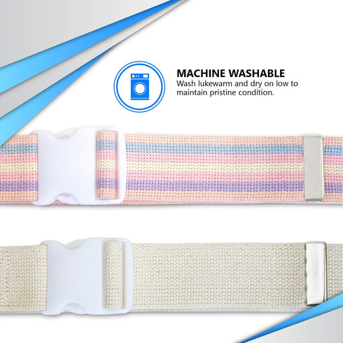 NYOrtho Adjustable Plastic Buckle Gait Belt, 72" Machine Washable Durable Material, Latex Free, Pastel