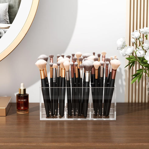 HIIMIEI Clear Acrylic Makeup Brush Holder Organizer - 6-Slots Cosmetic Brushes Storage for Vanity Countertop