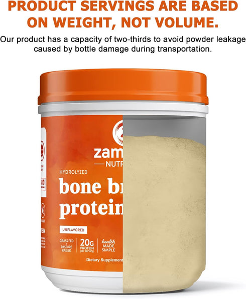 Zammex 20g Pure Grass Fed Beef Bone Broth Protein Powder, Protein, Hydrolyzed Collagen Supplement for Healthy Skin