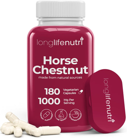 Horse Chestnut Extract 500mg - 180 Vegetarian Capsules, Organic Supplement for Daily Wellness & Circulation, 3-Month