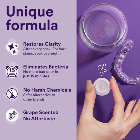 Retainer & Invisalign Aligner Cleaner Tablets, 60 Tablets, Grape-Scented, 2-Month Supply, Night Guard Cleaner