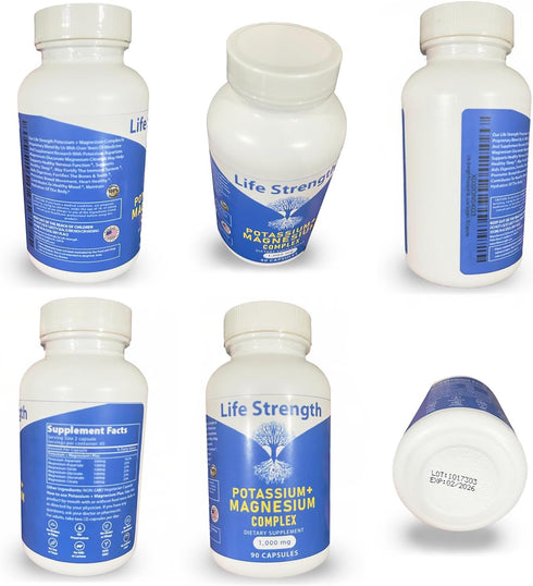 Life Strength Potassium & Magnesium Complex, 1000mg with Aspartate, Oxide, Glycinate, 90 Capsules
