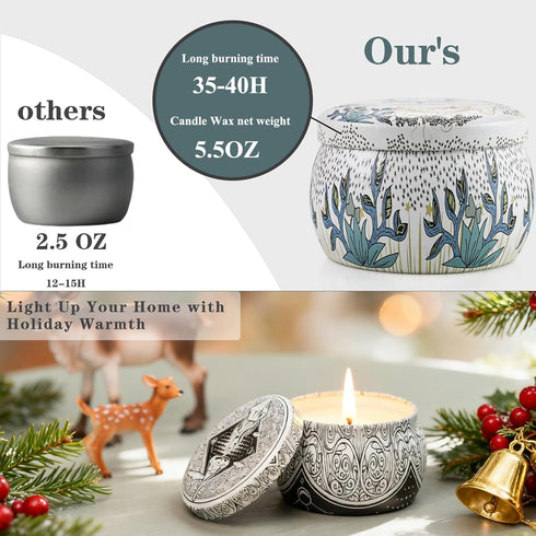 Set 6 Pack 5.7oz 30-35 Candle for Women Gift, Scented Candles, Large Natural Soy Wax Candles in Tins, Stress Relief