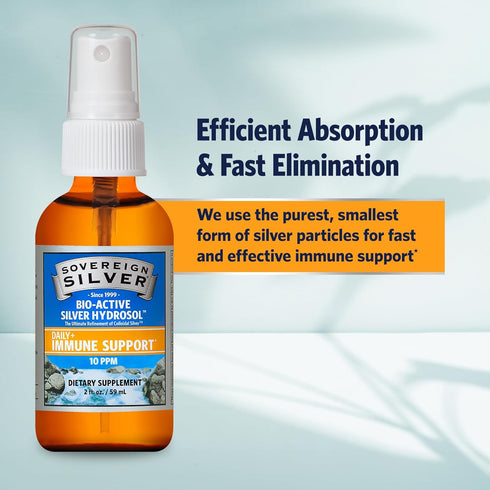 Sovereign Silver Immune Support, Colloidal Silver, 10 ppm, Fine Mist Spray, 2 Fl Oz