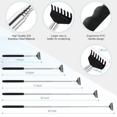 3 Pack Back Scratcher, Metal Portable Telescoping Tool with Rubber Handles, Extendable Massager for Gifts