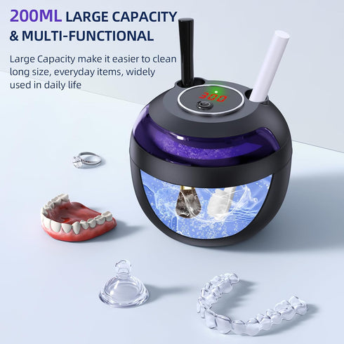 Ultrasonic Retainer Cleaner Machine for Dentures, Mouth Guards, Braces, Toothbrush Heads, Jewelry, 200ML Capacity,