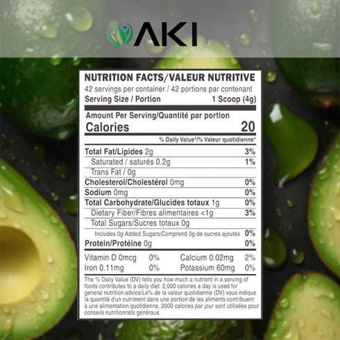 AKI Avocado Superfood Powder (6oz/170g), Rich in Nutrients, Ideal for Smoothies, Yogurt, or Milkshake Popsicles