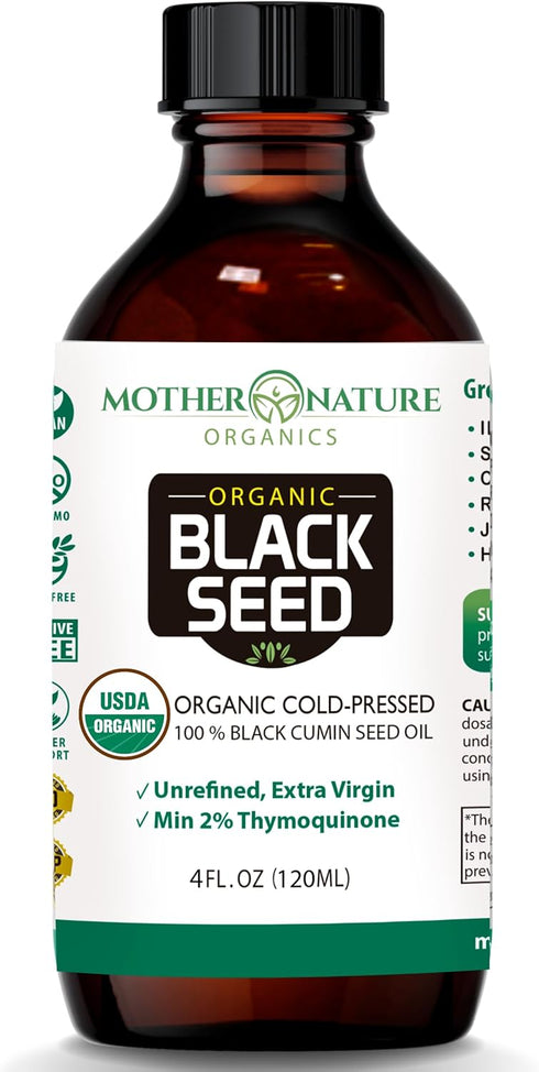 Mother Nature USDA Organic Black Seed Oil, Cold Pressed, 4oz for Immune and Joint Support