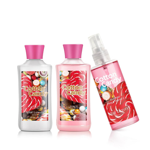 Vital Luxury Cotton Candy Bath & Body Travel Kit - 3 Fl Oz Skincare Gift Set, Includes Shower Gel, Lotion, Fragrance