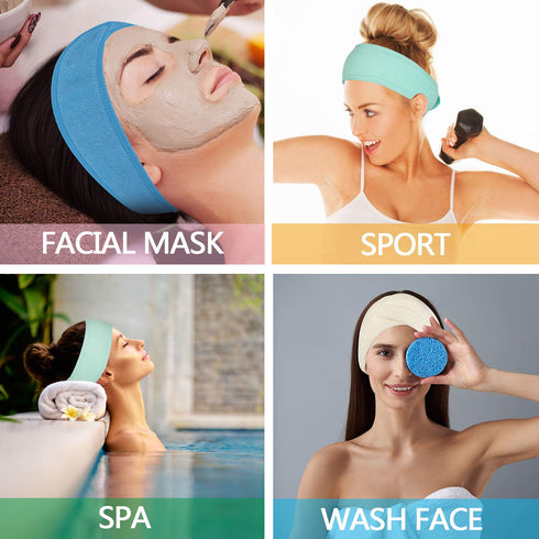 Whaline Spa Facial Headband, Adjustable Terry Cloth Makeup Wrap for Face Washing, Shower, 3 Pieces (Blue, Green, Yellow)