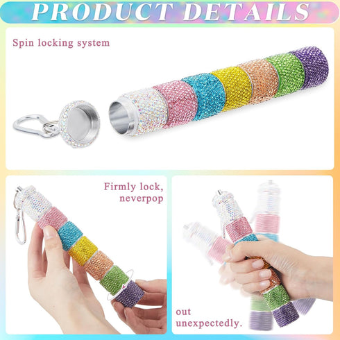 Bling Pill Case 7 Day - Rhinestone Keychain Weekly Pill Holder with Glitter Crystal Box for Women, 7 Color Compartments