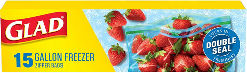 Glad Zipper Freezer Storage Plastic Bags, Gallon, 15 Count