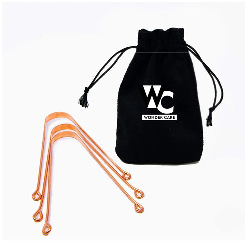 Wonder Care - 100% Copper Tongue Scraper, Ayurvedic Tongue Cleaner for Optimal Oral Hygiene (3 Pieces with Bag)