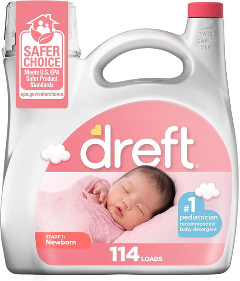 Dreft Stage 1 Newborn Baby Laundry Detergent Liquid, HE Compatible, 114 Loads, Sensitive Skin Soap