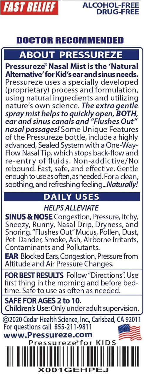 All Natural Preservative-Free Sterile Nasal Spray for Children, Fast Relief for Sinus Allergies, 130 Sprays