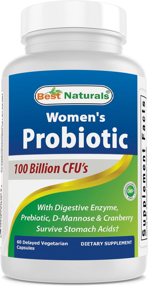 Best Naturals Probiotics for Women - 60 Delayed Capsules, 100 Billion CFU, 10 Strains + Prebiotics & Digestive Enzymes