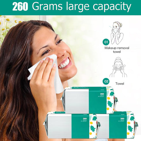 Soft Disposable Face Towel, Cotton Facial Dry Wipes 300 Count, Large Packing for Washing and Drying, Facial Tissue for